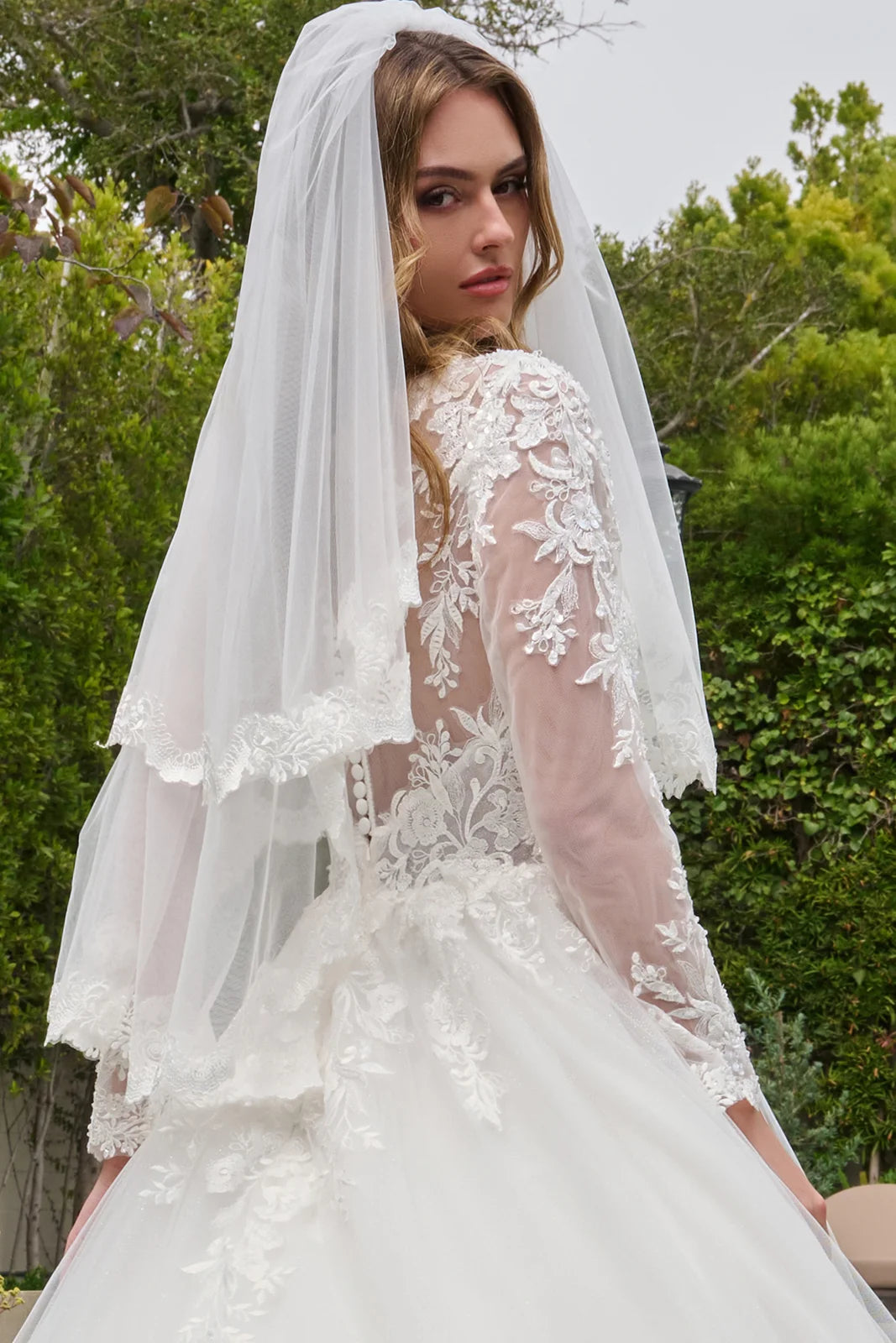 GLS Collective GL3843 button closure back detail with veil