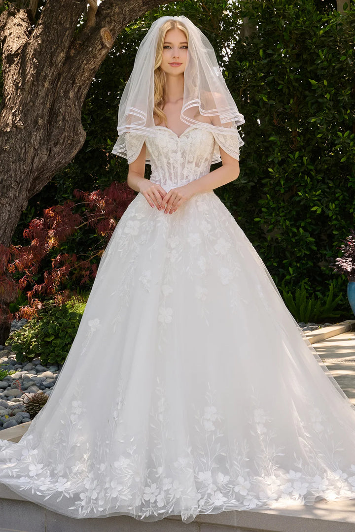 GLS Collective GL3845 layered off-shoulder sweetheart ball gown wedding dress, front view