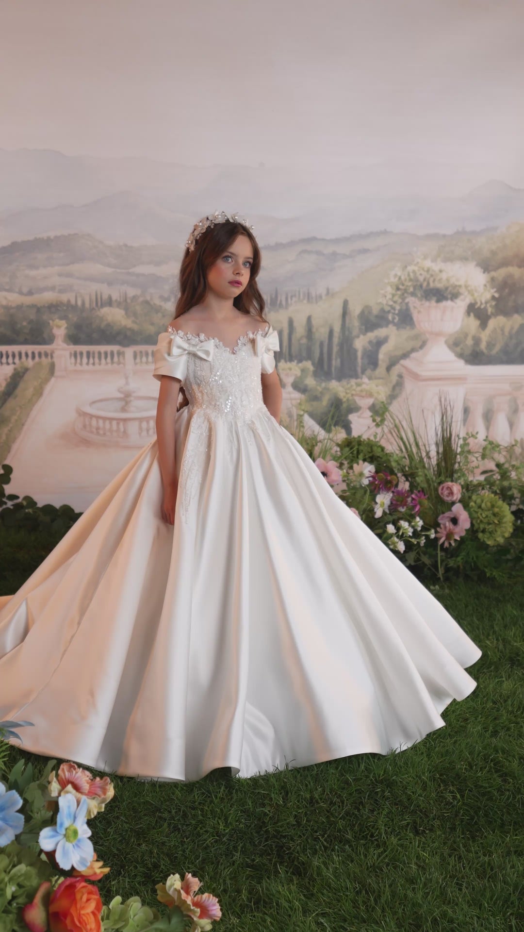 Pentelei 3903 Double Bow Off-Shoulder Kids Ball Gown