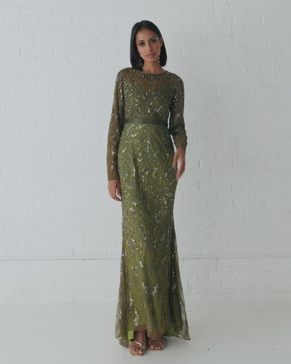 Mac Duggal 5124 Long Sleeve Beaded Evening Gown video