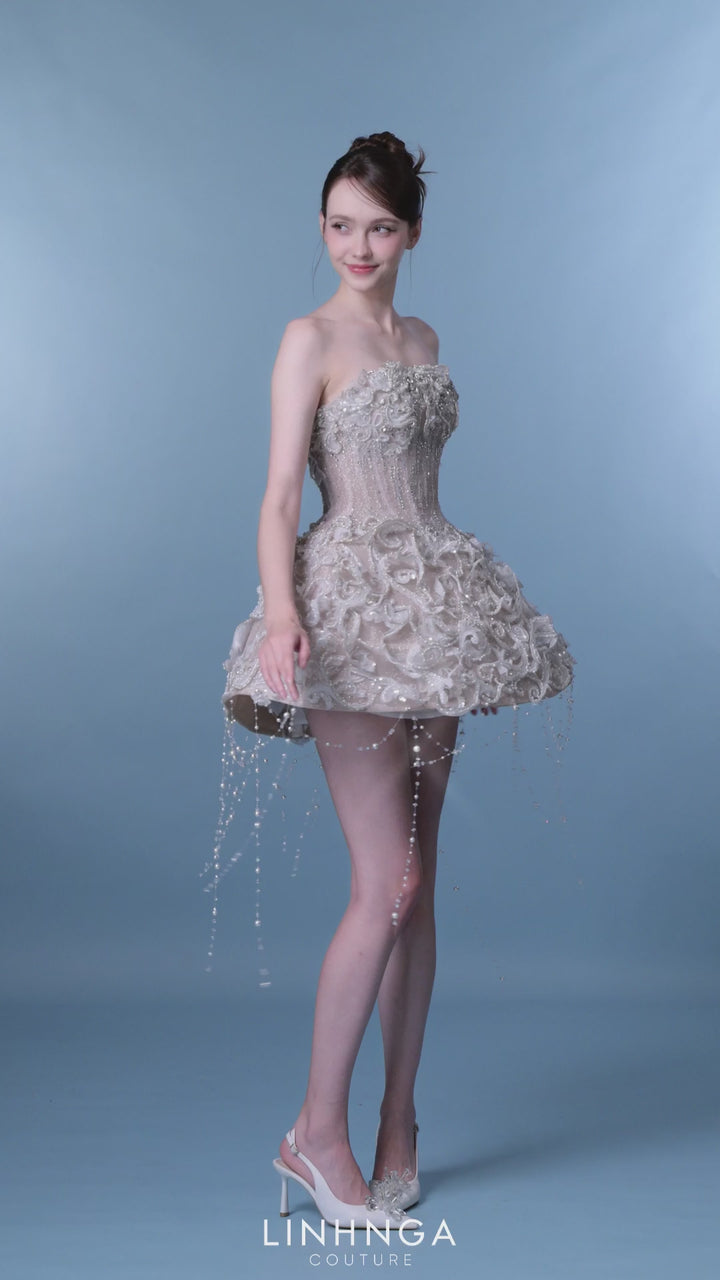 Linh Nga ALT137 Strapless Ruffle Couture Dress