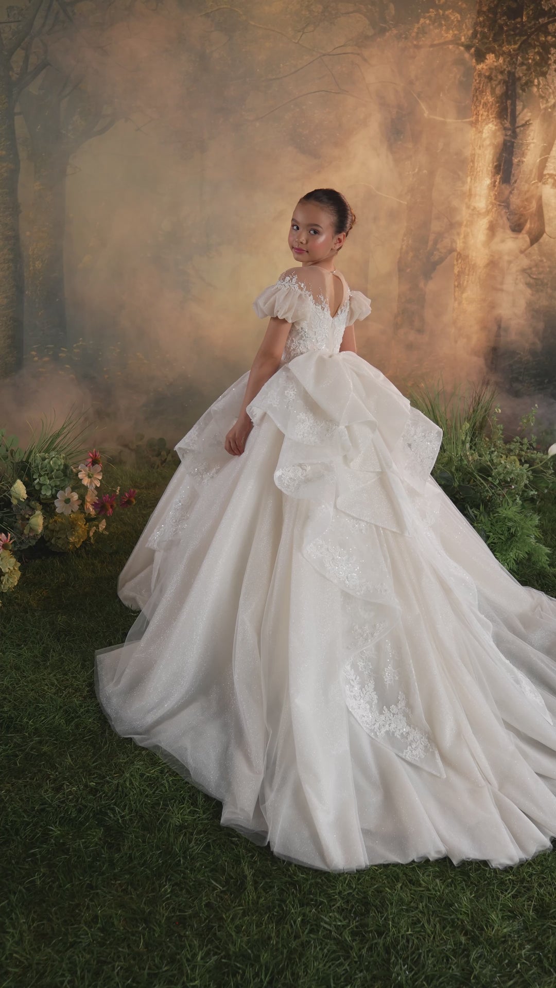 Pentelei 3924 Floral Lace Bow Back Ball Gown