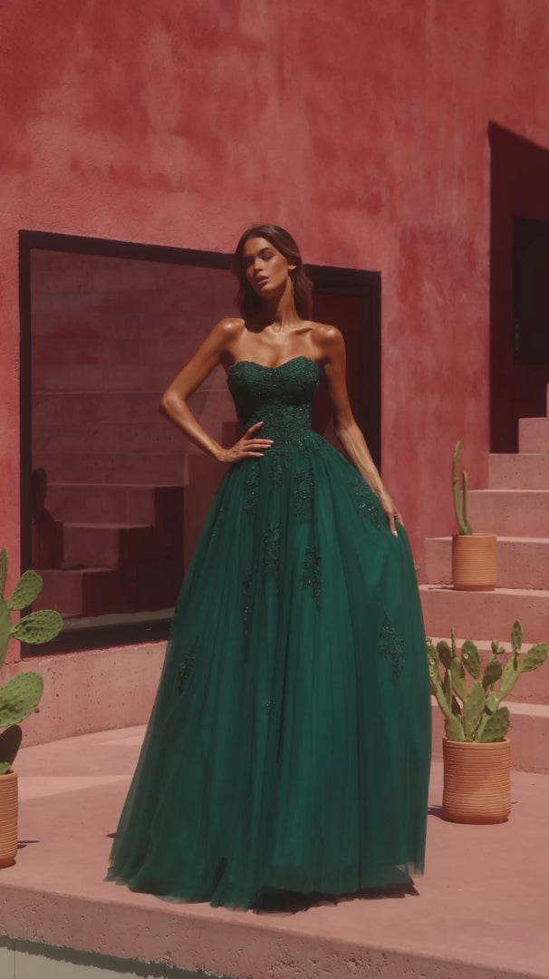 Amarra 89627 Beaded Floral Lace Corset Tulle Ball Gown
