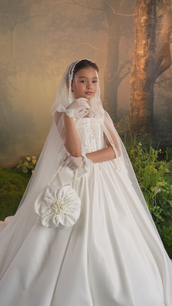 Pentelei 3938 Crystal Beaded Ball Gown with Optional Cape Kids Dress