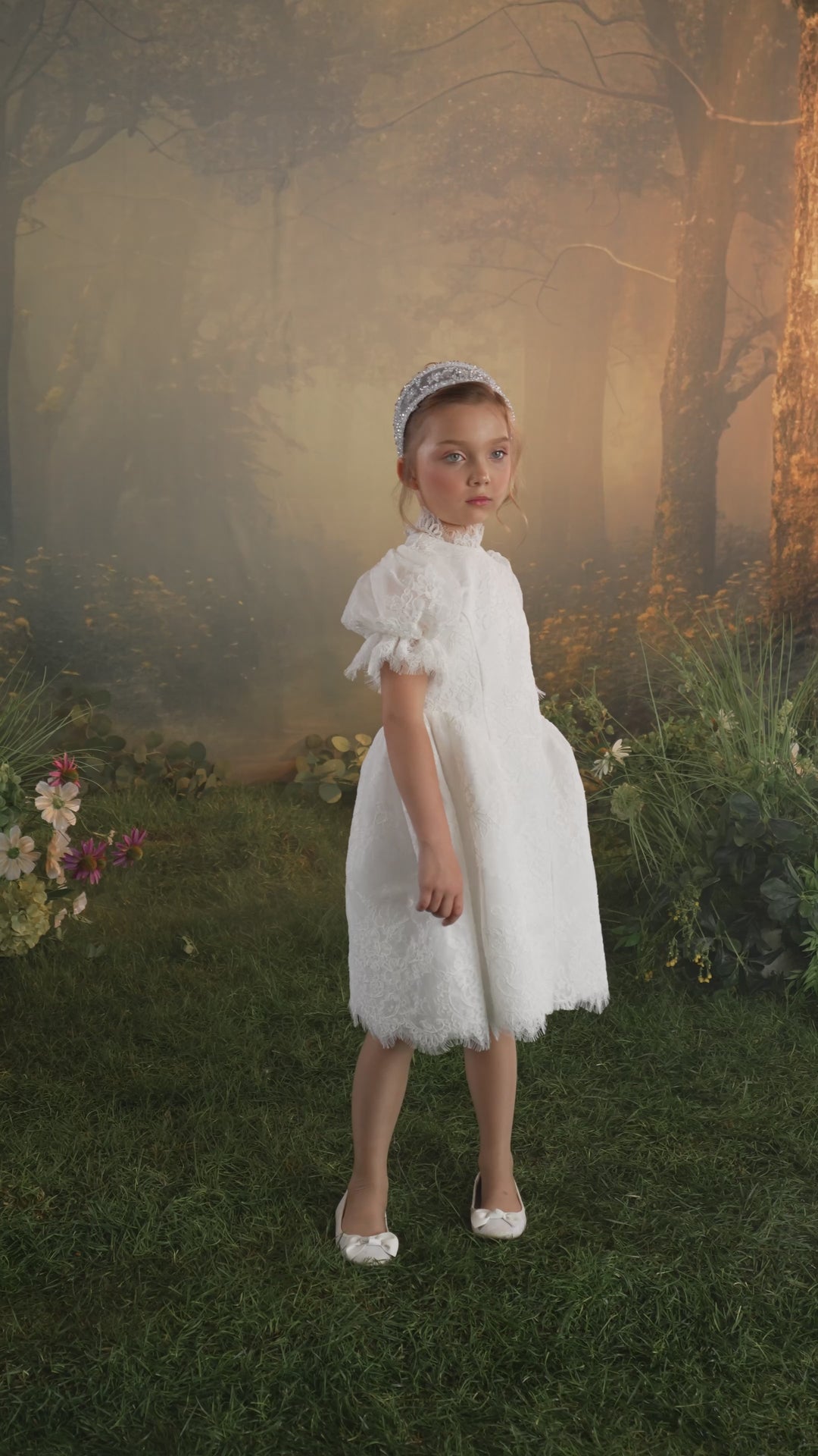 Pentelei 3939 Floral Lace Puff Sleeve Dress Kids Dress
