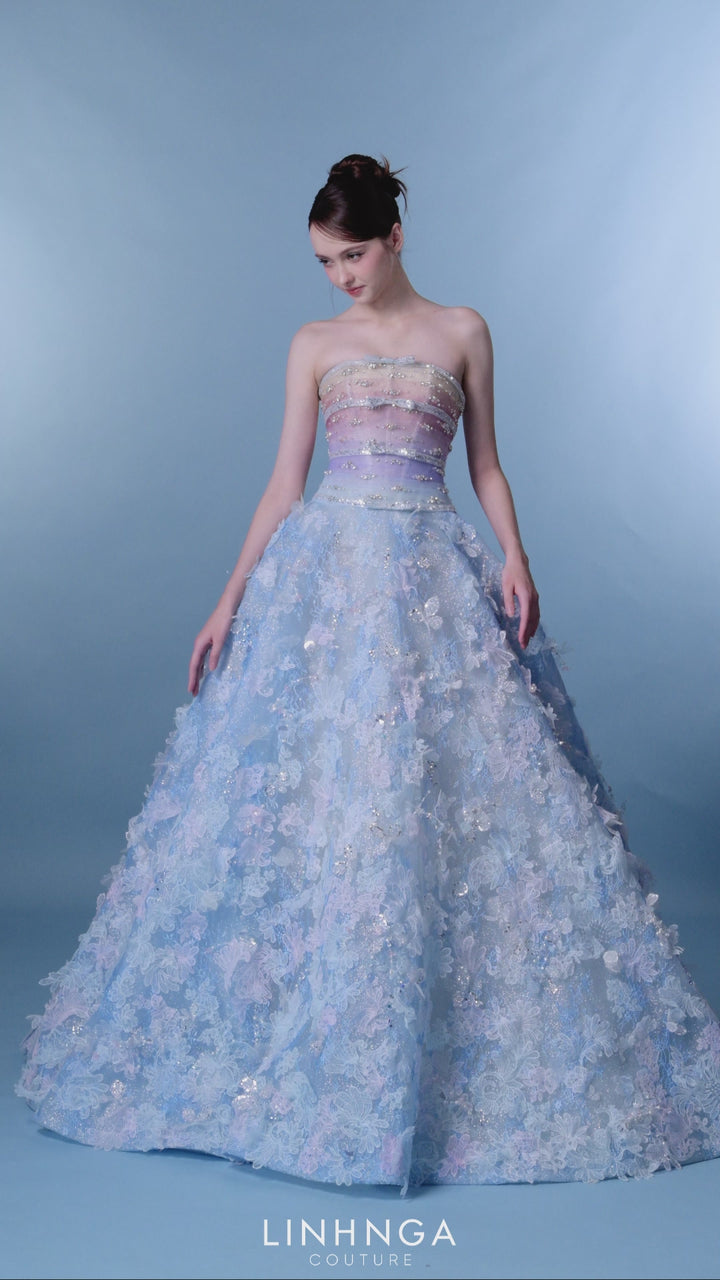 Linh Nga LMBAT272 3D Floral Couture Dress