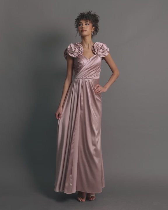 Mac Duggal 2299 Faux Wrap Satin Gown With 3D Flower Straps video
