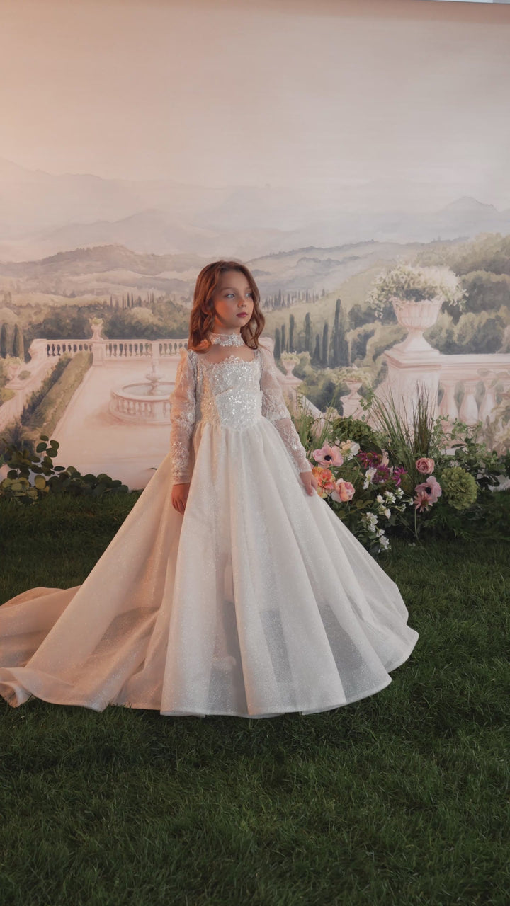 Pentelei 3937 Lace Corset Ball Gown with Choker Neckline Kids Dress