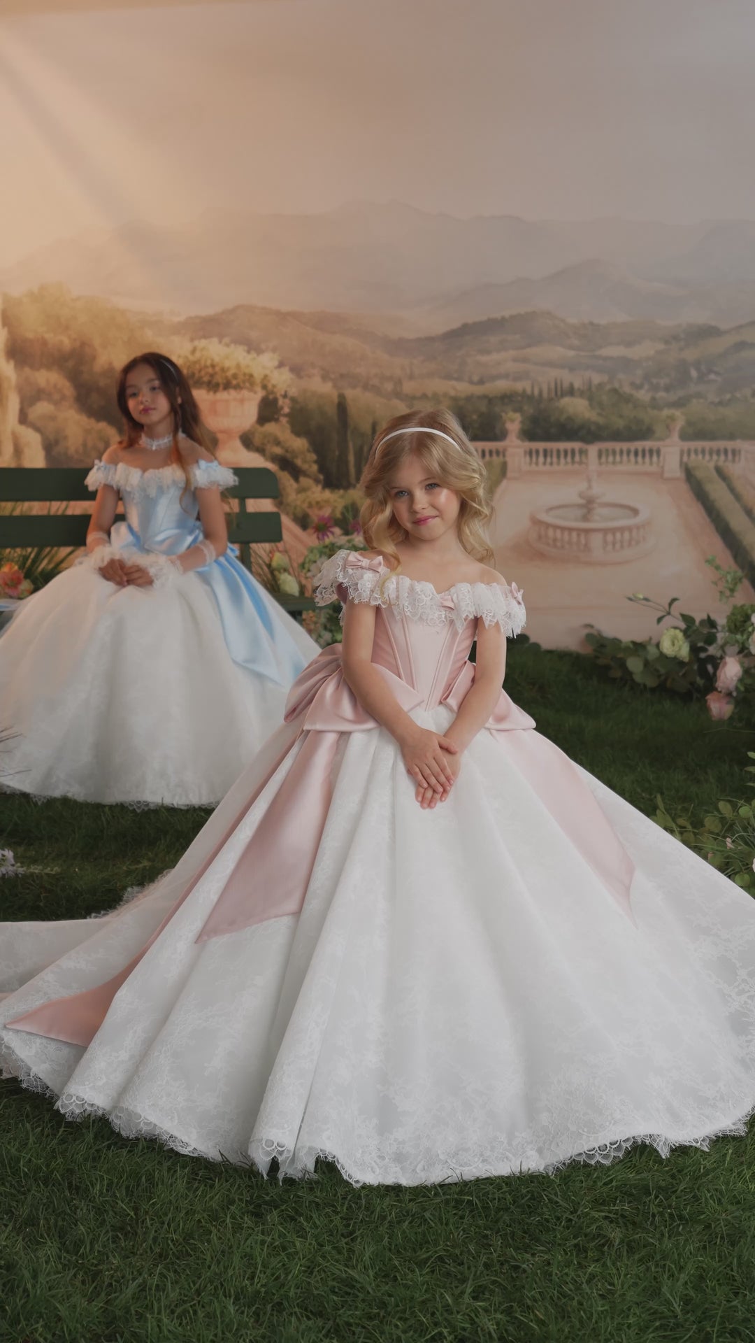 Pentelei 3905 Ruffled Lace Corset Bow Two Tone Kids Ball Gown