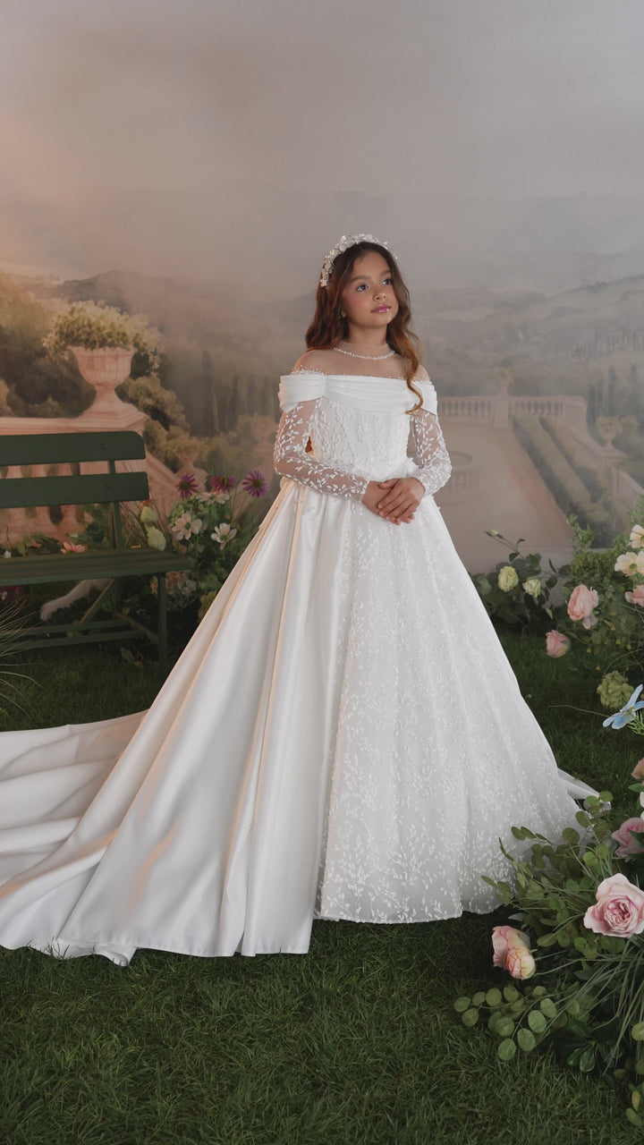 Pentelei 3916 Off-Shoulder Beaded Lace Kids Ball Gown