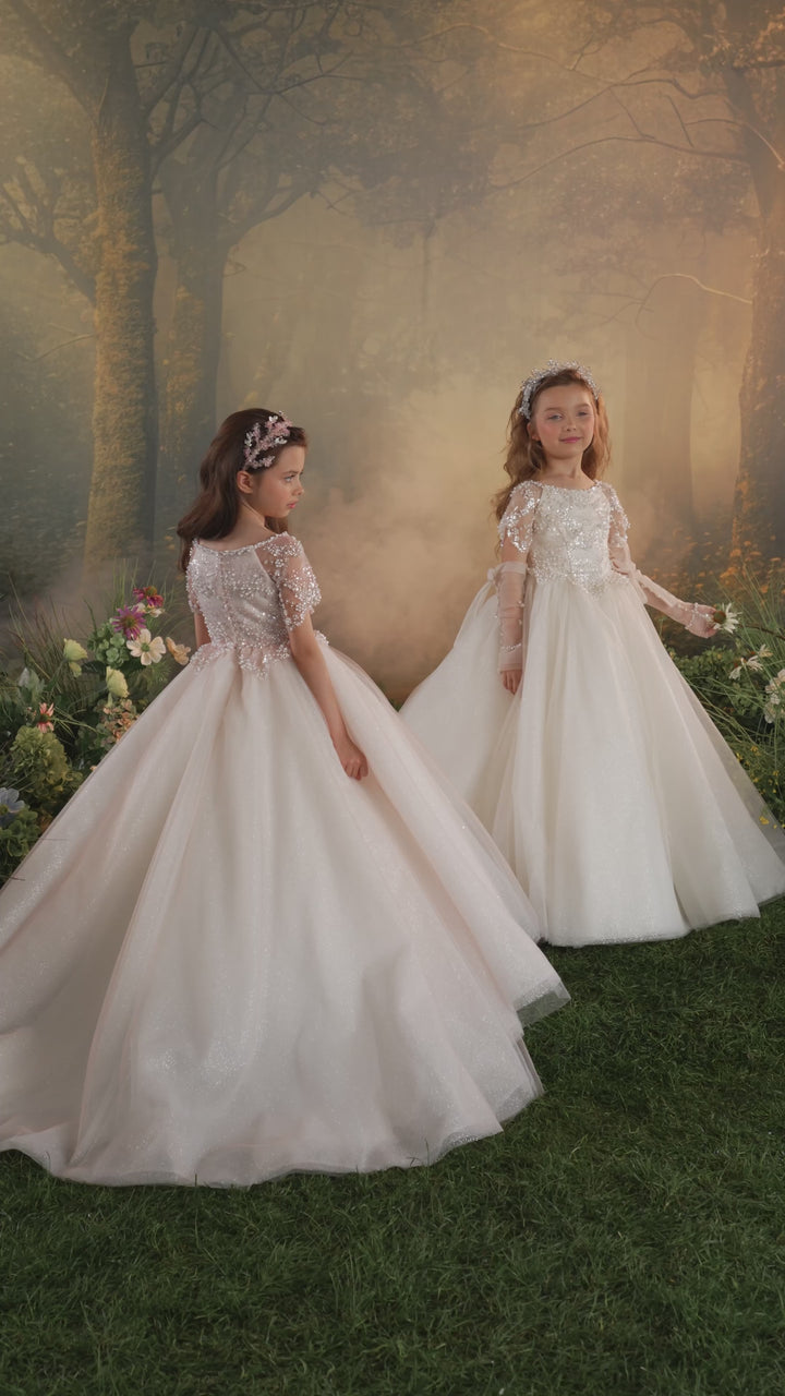 Pentelei 3943 Crystal Beaded Glitter Tulle Ball Gown Kids Dress
