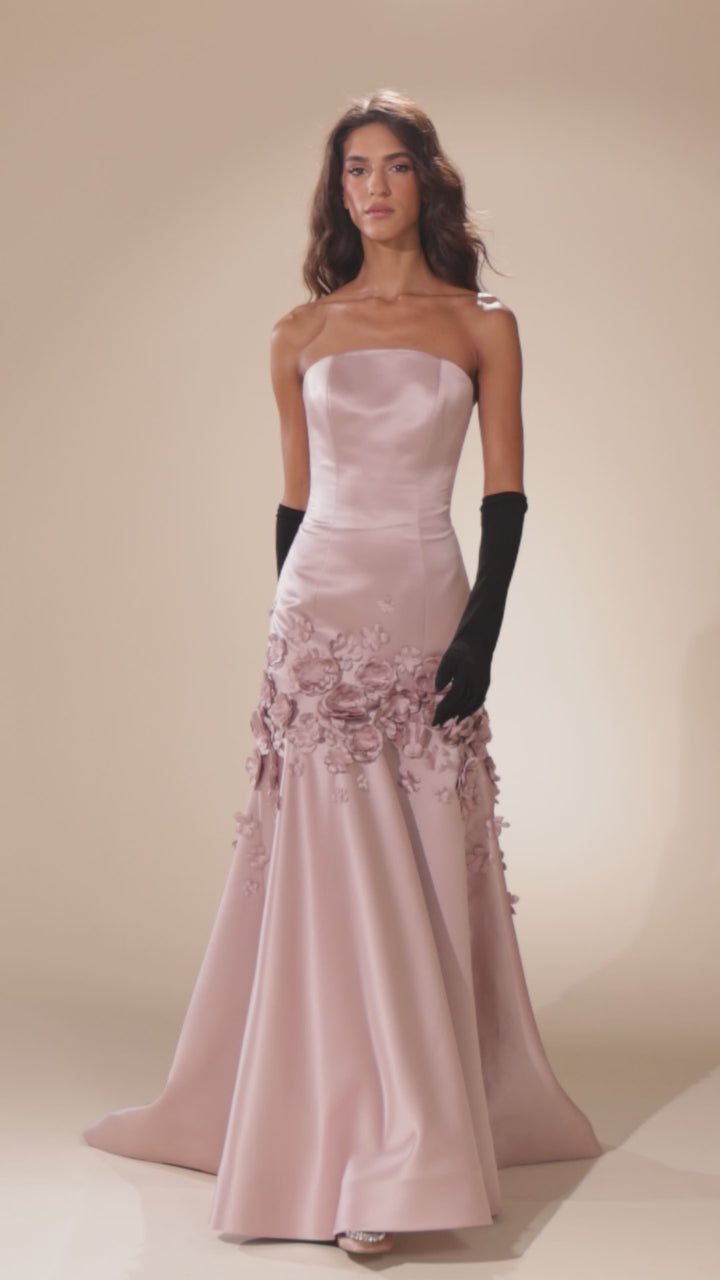 Abdo Aoude D3 Hand-Crafted 3D Floral Appliqués Couture Dress