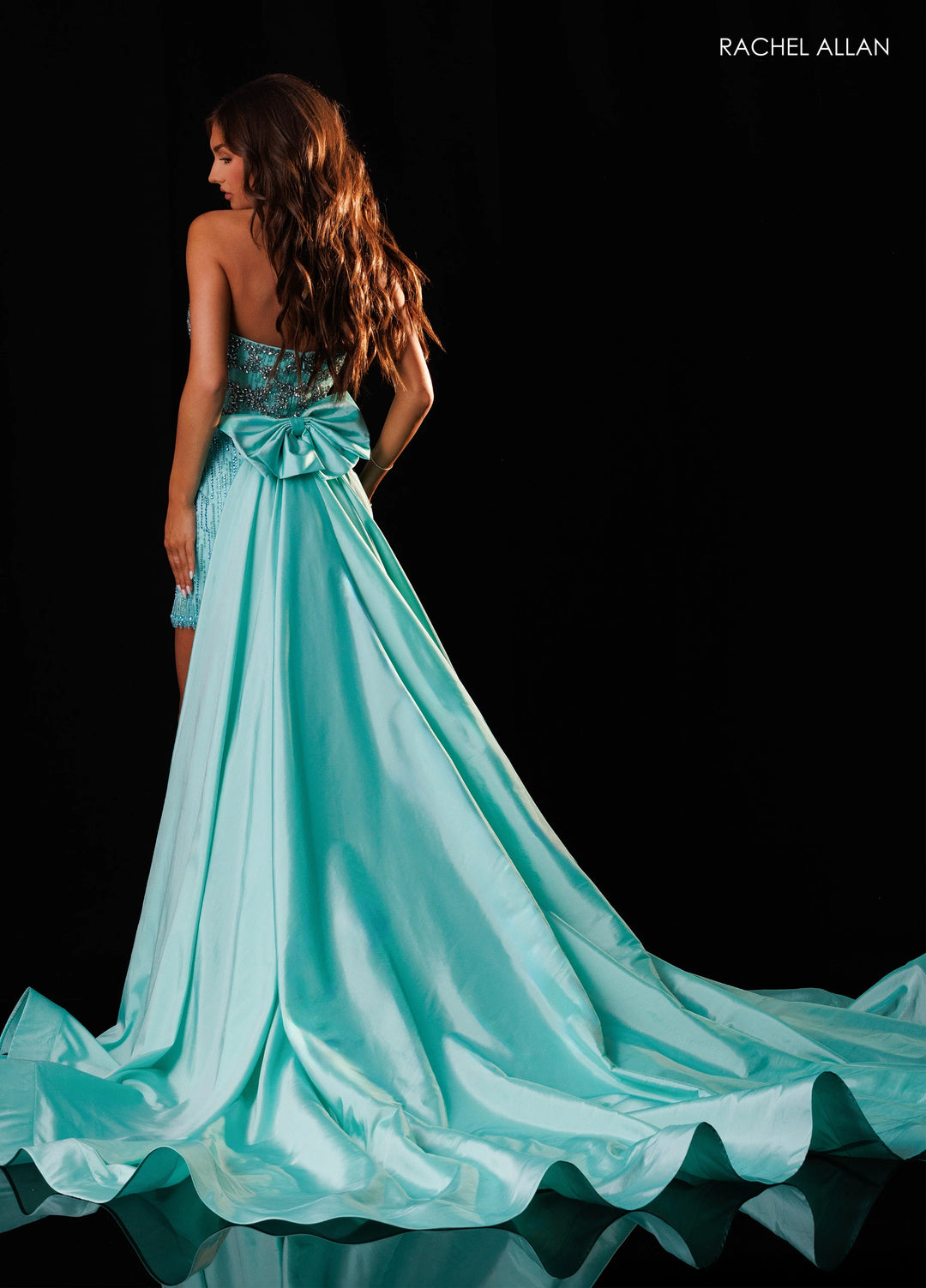 Rachel Allan 50436 Beaded Fringe Mini Pageant Dress with Overskirt - FOSTANI.com