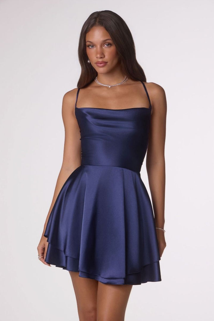 Amoris T616 Draped Neckline Sleeveless Structured Bodice Dress