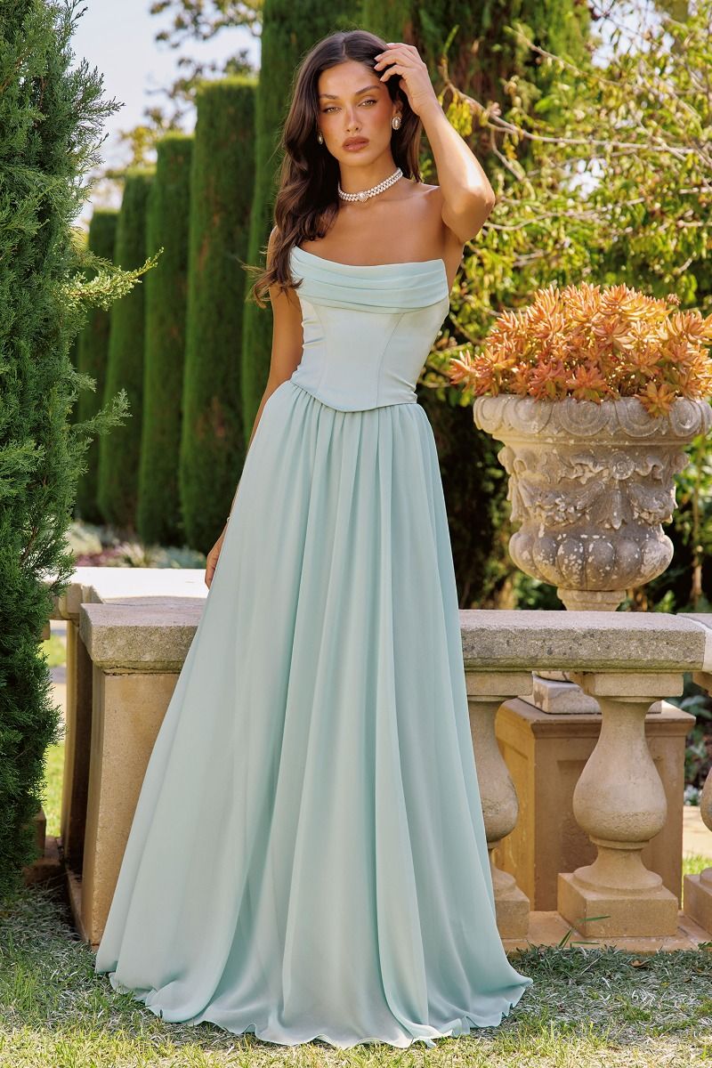 Amoris T741 Draped Chiffon Sleeveless Structured A-Line Dress
