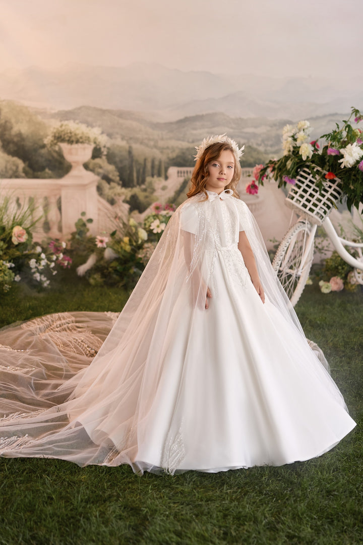 Pentelei 3929 Beaded Cape Ball Gown Kids Dress