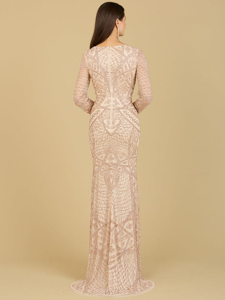 Lara 29215 - Long Sleeve Beaded Dress - FOSTANI