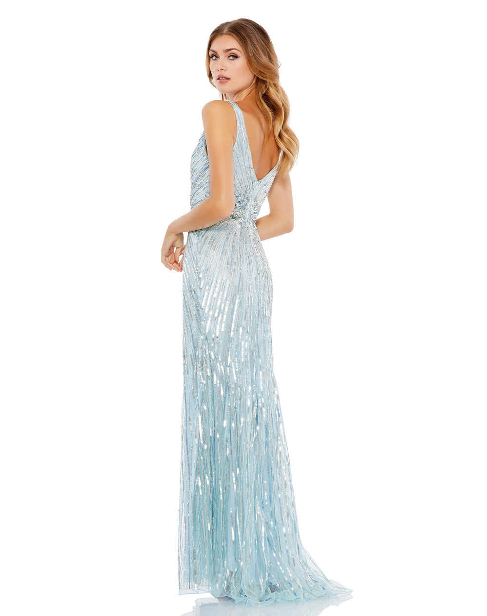 Powder Blue Sequin V-Neck Dress - FOSTANI