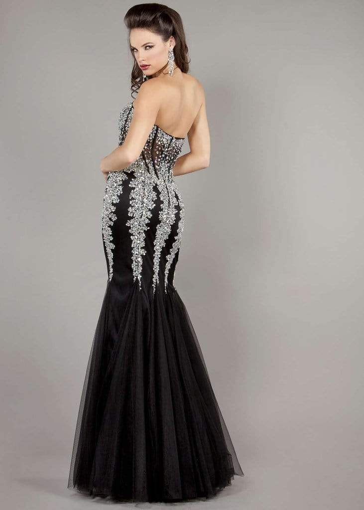 Jovani 5908 Strapless Sweetheart Corset Illusion Bodice Mermaid Gown - FOSTANI
